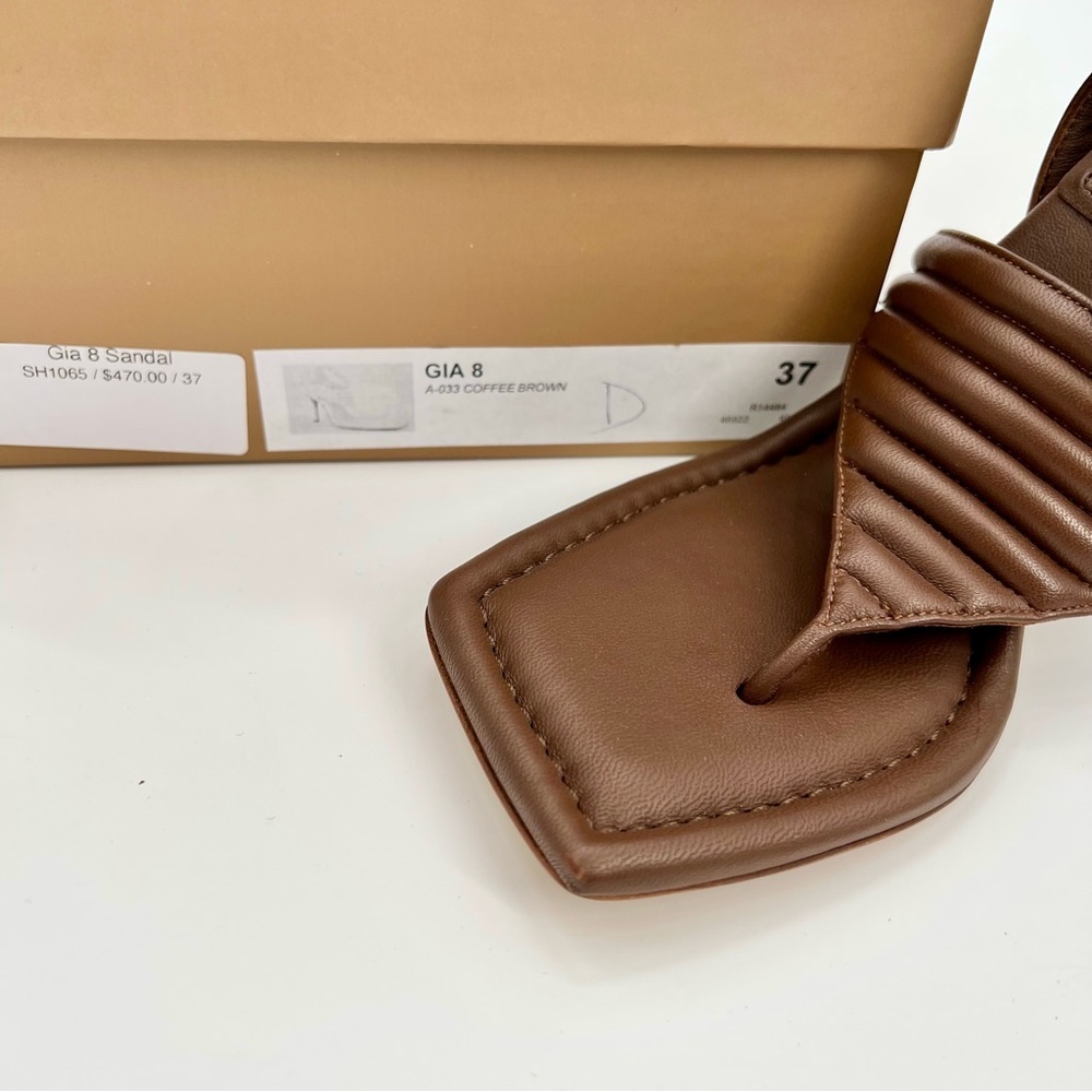 NWT Gia Borghini Women Coffee Brown Gia 8 Puffer Leather Sandals Heels 37 - Picture 13 of 15